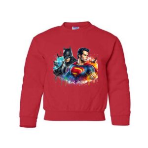 Crewneck Junior BatMan et SuperMan Rouge M