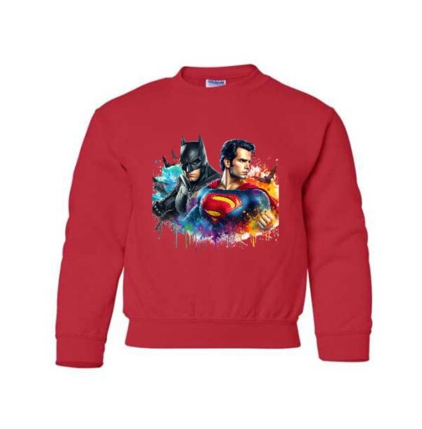 Crewneck Junior BatMan et SuperMan Rouge M